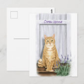 Oranje tablet bij deur met lavender Flowers Briefkaart (Voorkant / Achterkant)