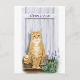 Oranje tablet bij deur met lavender Flowers Briefkaart