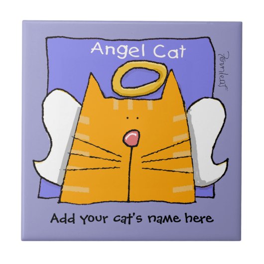 Oranje tablet Cat Angel personaliseren Tegeltje (Voorkant)