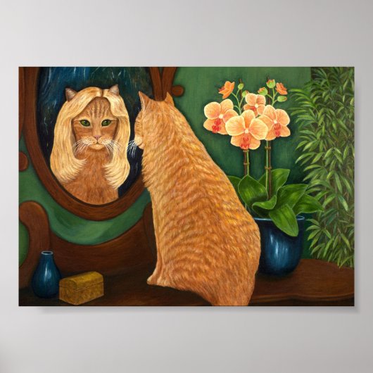 Oranje tablet Cat en Mirror Poster (Voorkant)