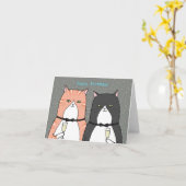 Oranje tablet Cat en Tuxedo Cat Birthday Party Kaart (Gele Bloem)