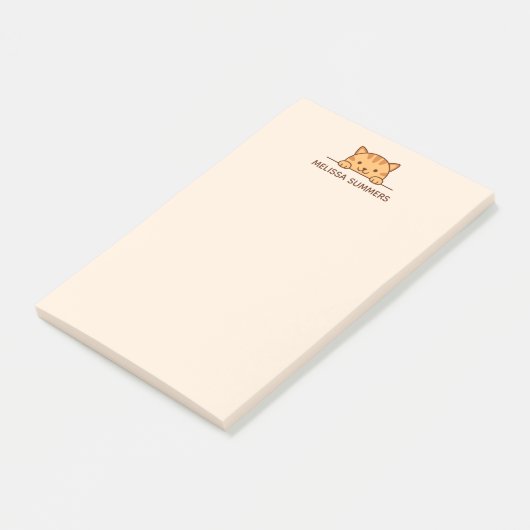 Oranje tablet Cat Peeking boven douanenaam Post-it® Notes (Schuin)