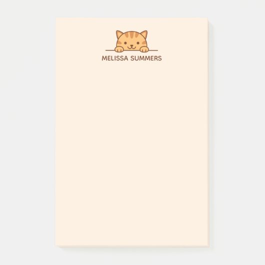 Oranje tablet Cat Peeking boven douanenaam Post-it® Notes (Voorkant)