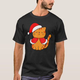 Oranje tablet Cat Santa Hat Kerstmis Cat Bah humb T-shirt