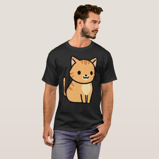 Oranje tablet Cat Sticker T-shirt (Voorkant volledig)