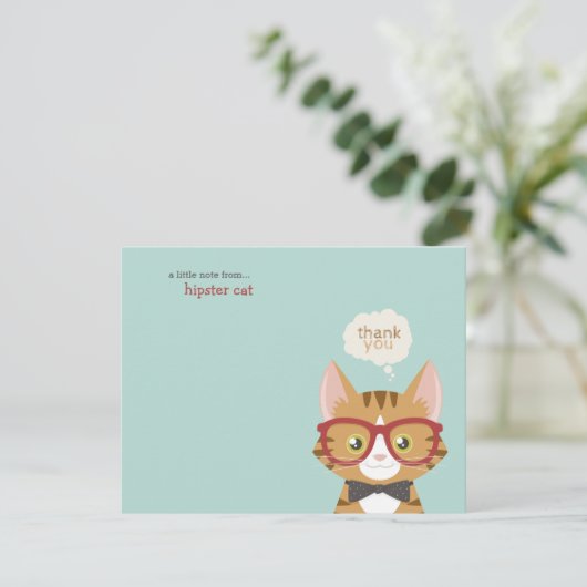 Oranje tablet Hipster Cat Dank je Kaart (Staand voorkant)