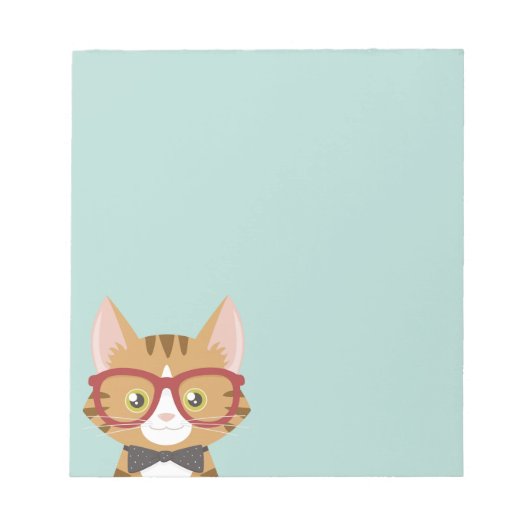 Oranje tablet Hipster Cat Kinder Klein Notitieblok (Voorkant)