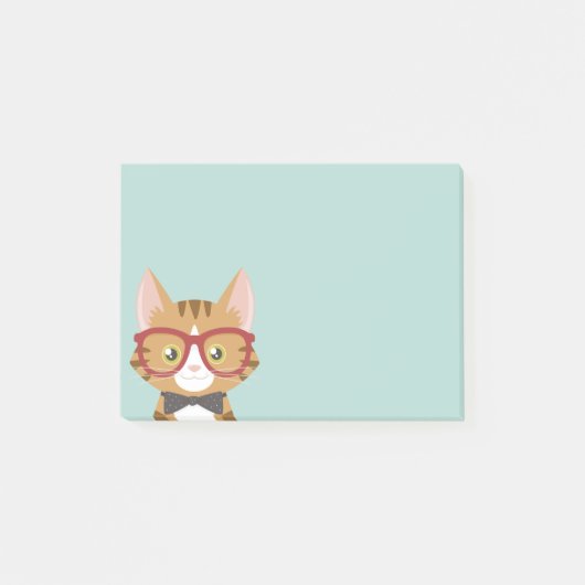 Oranje tablet Hipster Cat Kinder Post-it® notes (Voorkant)