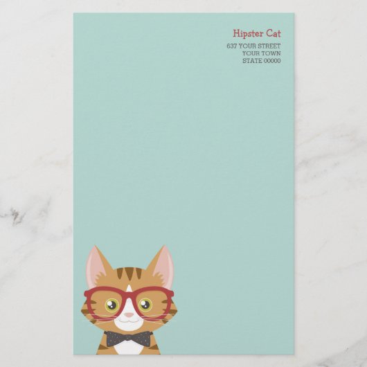Oranje tablet Hipster Cat Kinder Stationery Briefpapier (Voorkant)