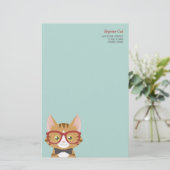 Oranje tablet Hipster Cat Kinder Stationery Briefpapier (Staand voorkant)