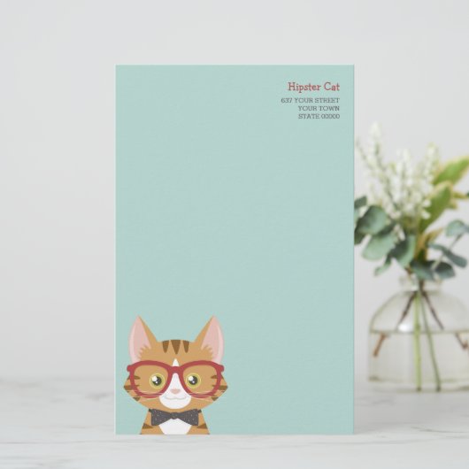 Oranje tablet Hipster Cat Kinder Stationery Briefpapier (Staand voorkant)