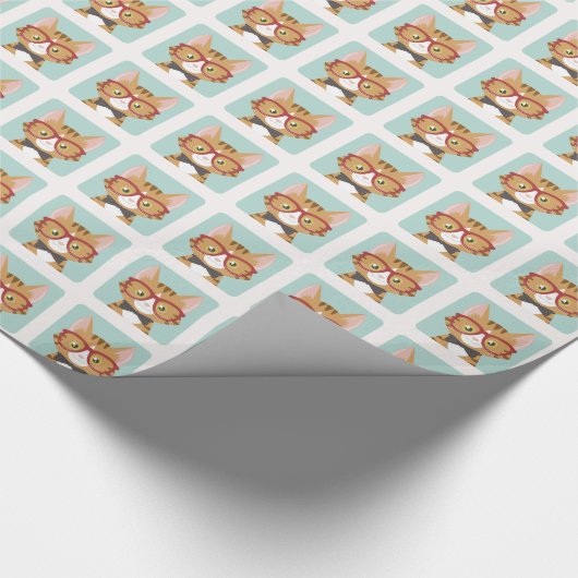 Oranje tablet Hipster Cat Pattern Cadeaupapier (Hoek)