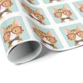 Oranje tablet Hipster Cat Pattern Cadeaupapier (Rol Hoek)