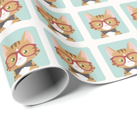 Oranje tablet Hipster Cat Pattern Cadeaupapier (Rol Hoek)