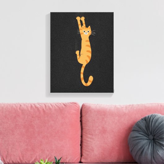 Oranje tablet ingeschakeld | Funny Striped Cat Canvas Afdruk (Insitu (Woonkamer))