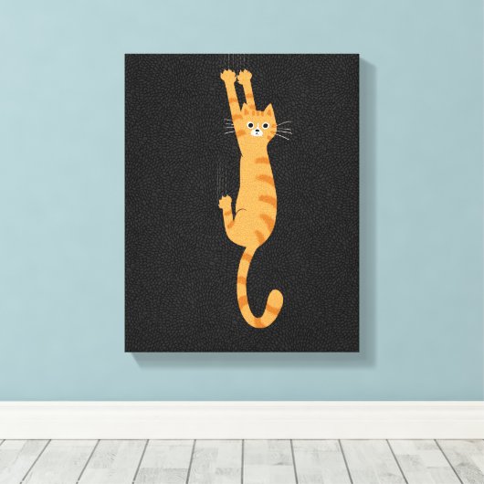 Oranje tablet ingeschakeld | Funny Striped Cat Canvas Afdruk (Insitu (Houten vloer))