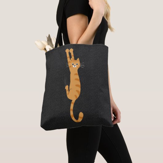 Oranje tablet ingeschakeld | Funny Striped Cat Tote Bag (Dichtbij)