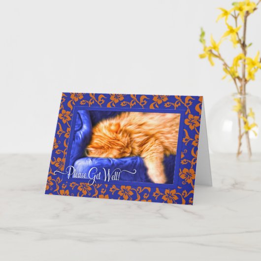 Oranje tablet krijgt een goed idee voor de kattenk kaart (Gele Bloem)