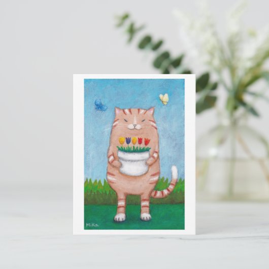 Oranje tablet met bloemen Briefkaart (Staand voorkant)