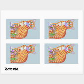 Oranje tablet met dansende muis voorzijde rechthoekige sticker (Vel)