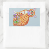 Oranje tablet met dansende muis voorzijde rechthoekige sticker (Tas)