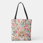 Oranje tabletten katten en floralen tote bag (Achterkant)