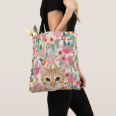 Oranje tabletten katten en floralen tote bag (Dichtbij)