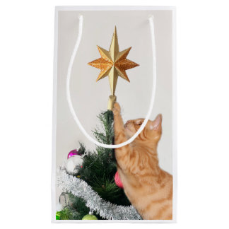 Oranje tafelblad en kerstster klein cadeauzakje