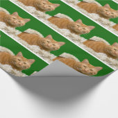 Oranje tafelkat met kerstversieringen cadeaupapier (Hoek)