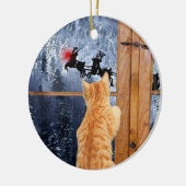 Oranje tafeltje met rode stip kerstmis keramisch ornament (Links)