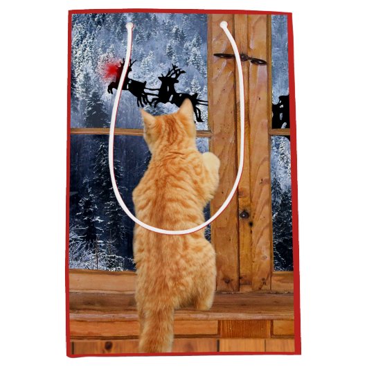 Oranje tafeltje met rode stip kerstmis medium cadeauzakje (Voorkant)