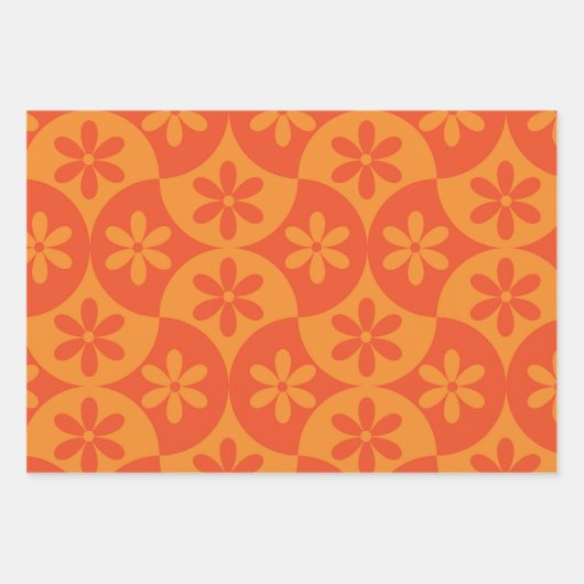 Oranje tangerine bloemen op mid-century scallop inpakpapier vel (Voorkant 3)