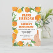 Oranje Tangerine Capybara Kinder Fun Cappy Verjaar Kaart (Staand voorkant)