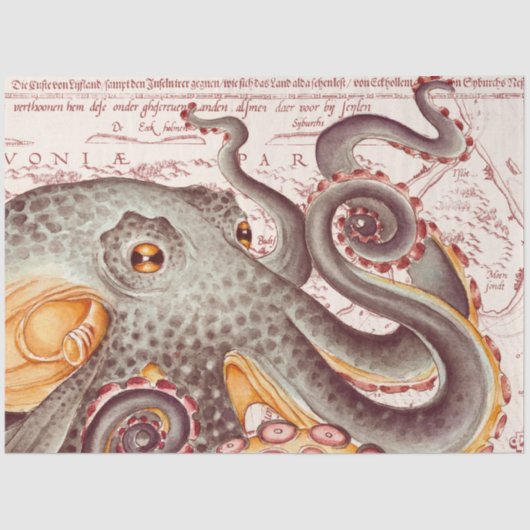 Oranje Tangerine Octopus Kraken  Kaart Tissuepapier (Voorkant)