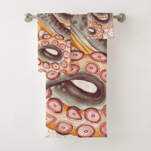 Oranje tangerine Octopus Tentacles  Map Bad Handdoek (Insitu)