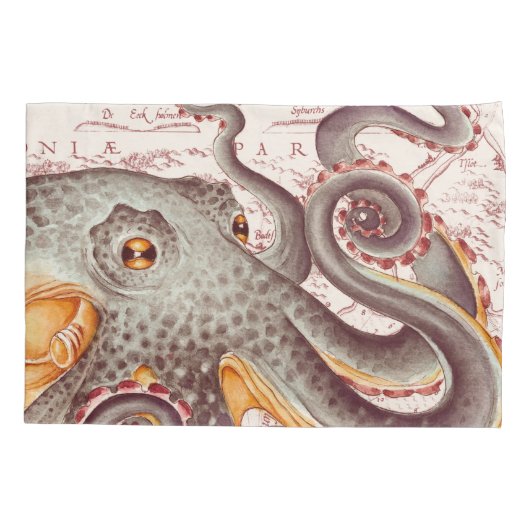 Oranje tangerine Octopus Tentacles Map Kussensloop (Achterkant)