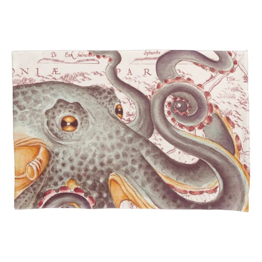 Oranje tangerine Octopus Tentacles Map Kussensloop (Voorkant)