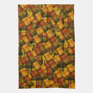 Oranje Tartan Highland Koe Design Theedoek