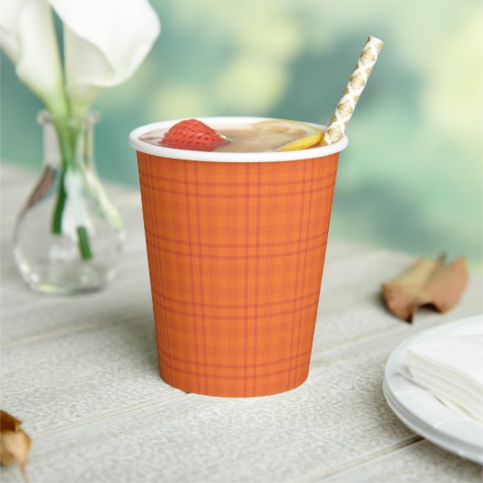 Oranje Tartan Patroon Papier Cups Papieren Bekers (Insitu)