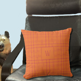 Oranje Tartan Pattern Monogram Sierkussen