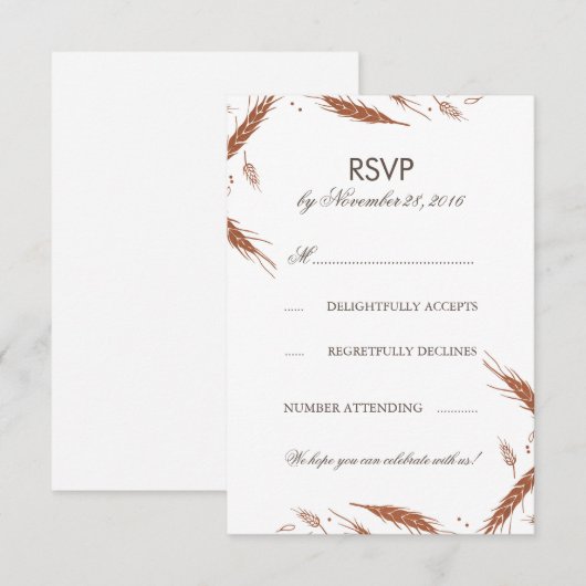 Oranje Tarwe Herfst Bruiloft RSVP Kaart (Voorkant / Achterkant)