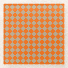 Oranje Taupe Geruite Diamant Patroon Glazen Onderzetter