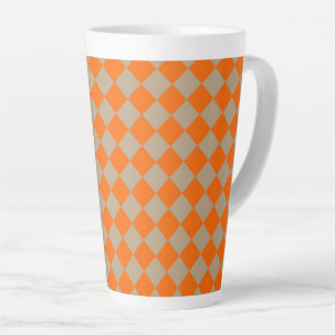 Oranje Taupe Geruite Diamant Patroon Latte Mok
