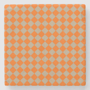 Oranje Taupe Geruite Diamant Patroon Stenen Onderzetter