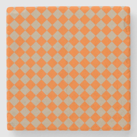 Oranje Taupe Geruite Diamant Patroon Stenen Onderzetter (Voorkant)