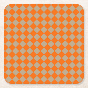 Oranje Taupe Geruite Ruit Patroon Kartonnen Onderzetters