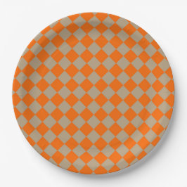 Oranje Taupe Geruite Ruit Patroon Papieren Bordje