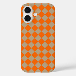 Oranje Taupe Schacherdiamant Patroon iPhone 16 Hoesje