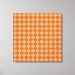 Oranje Taupe Schacherdiamantpatroon Canvas Afdruk