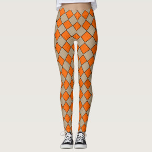Oranje Taupe Schacherdiamantpatroon Leggings